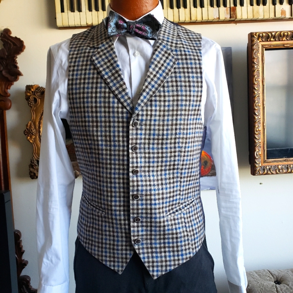 Suit supply gingham waistcoat with lapels 36R